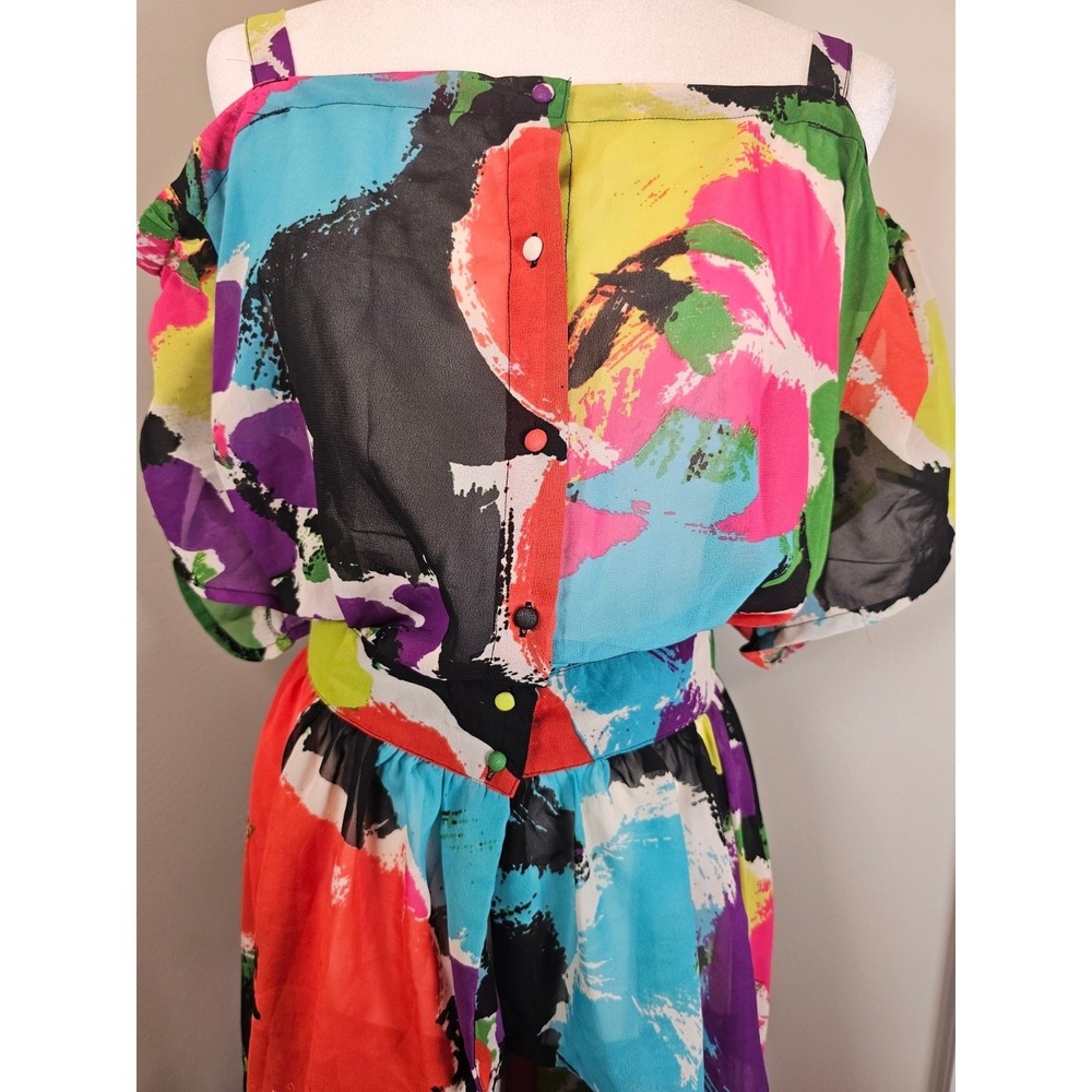 Ashley Stewart Multi Color Abstract High Low Maxi Dress Cold Shoulder Plus 26/28 - Picture 4 of 11